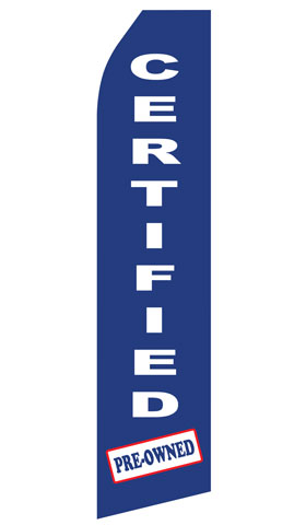 Certified Pre-Owned econo feather flag, 16 ft, single-sided, design 0216