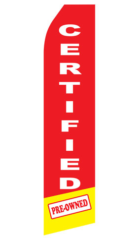 Certified Pre-Owned econo feather flag, 16 ft, single-sided, design 0217