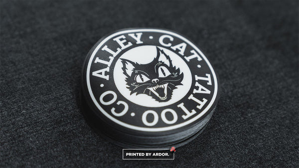 Alley Cat Tattoo Co. circle sticker printed by Ardor Printing