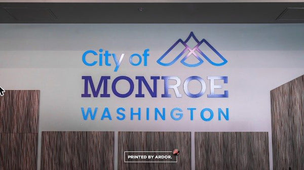 City of Monroe acrylic lobby sign by Ardor Printing