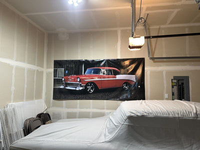Custom photo wall banner of a classic red car by Ardor Printing, view 2