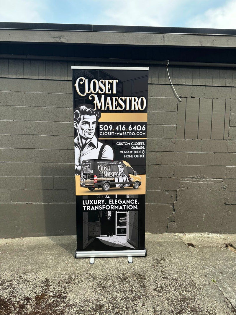 Closet Maestro retractable banner stand by Ardor Printing
