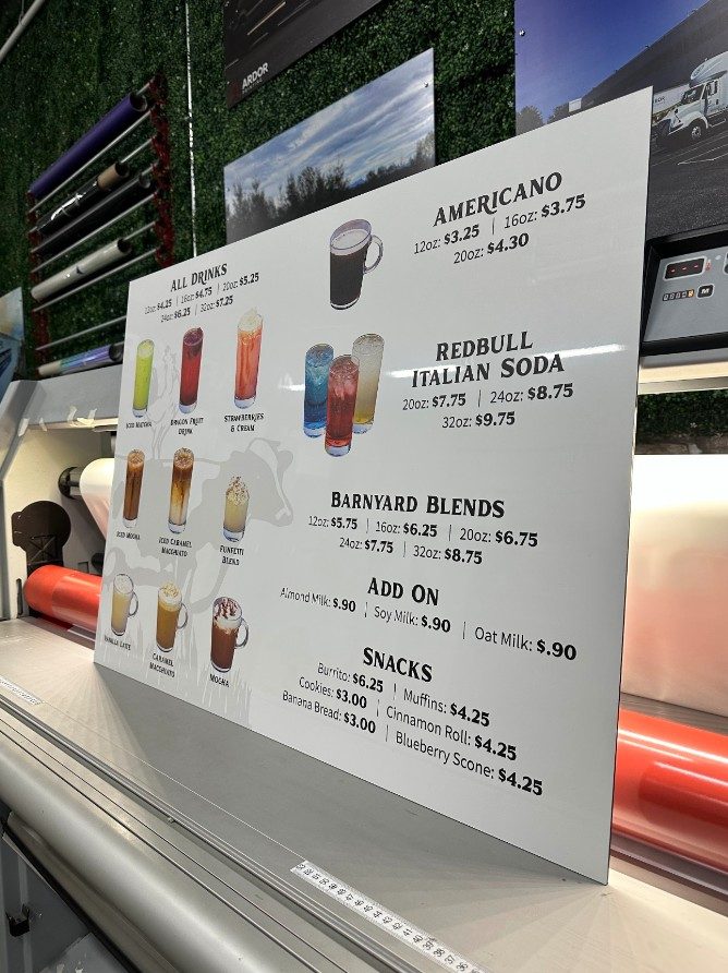 Coffee shop menu board sign by Ardor Printing