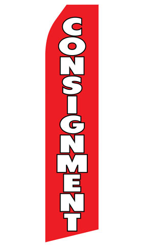 Consignment econo feather flag, 16 ft, single-sided, design 1014