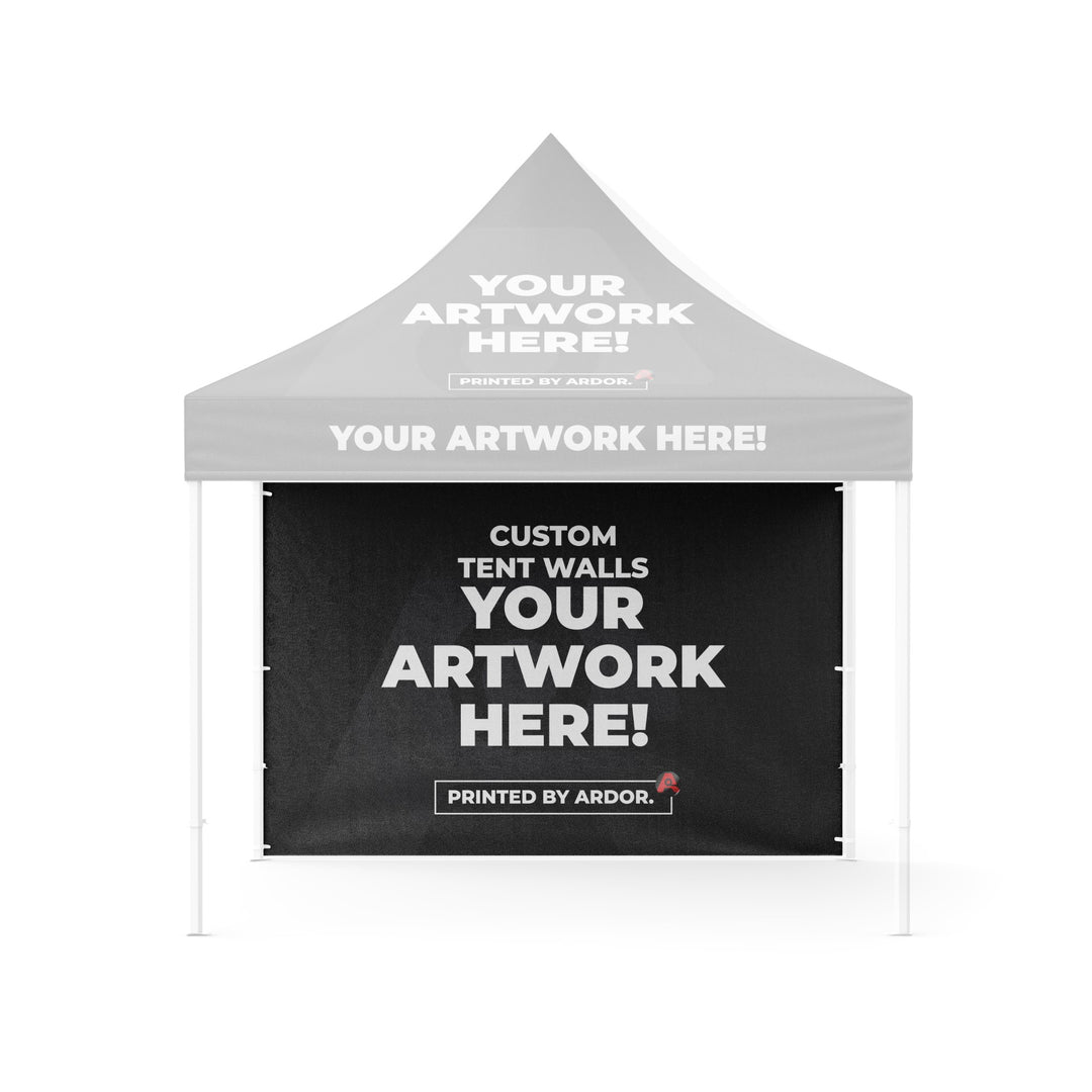Custom 10ft tent full wall shown on a faded event tent, front view, Ardor Printing