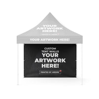 Custom 10ft tent full wall shown on a faded event tent, front view, Ardor Printing