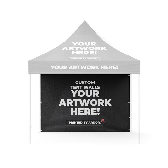 Custom 10ft tent full wall shown on a faded event tent, front view, Ardor Printing