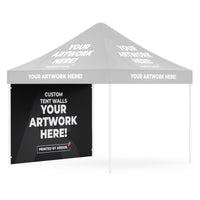 Custom 10ft tent full wall shown on a faded event tent, three-quarter right view, Ardor Printing