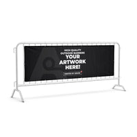 Custom 13oz vinyl banner with grommets, three-quarter left view, Ardor Printing