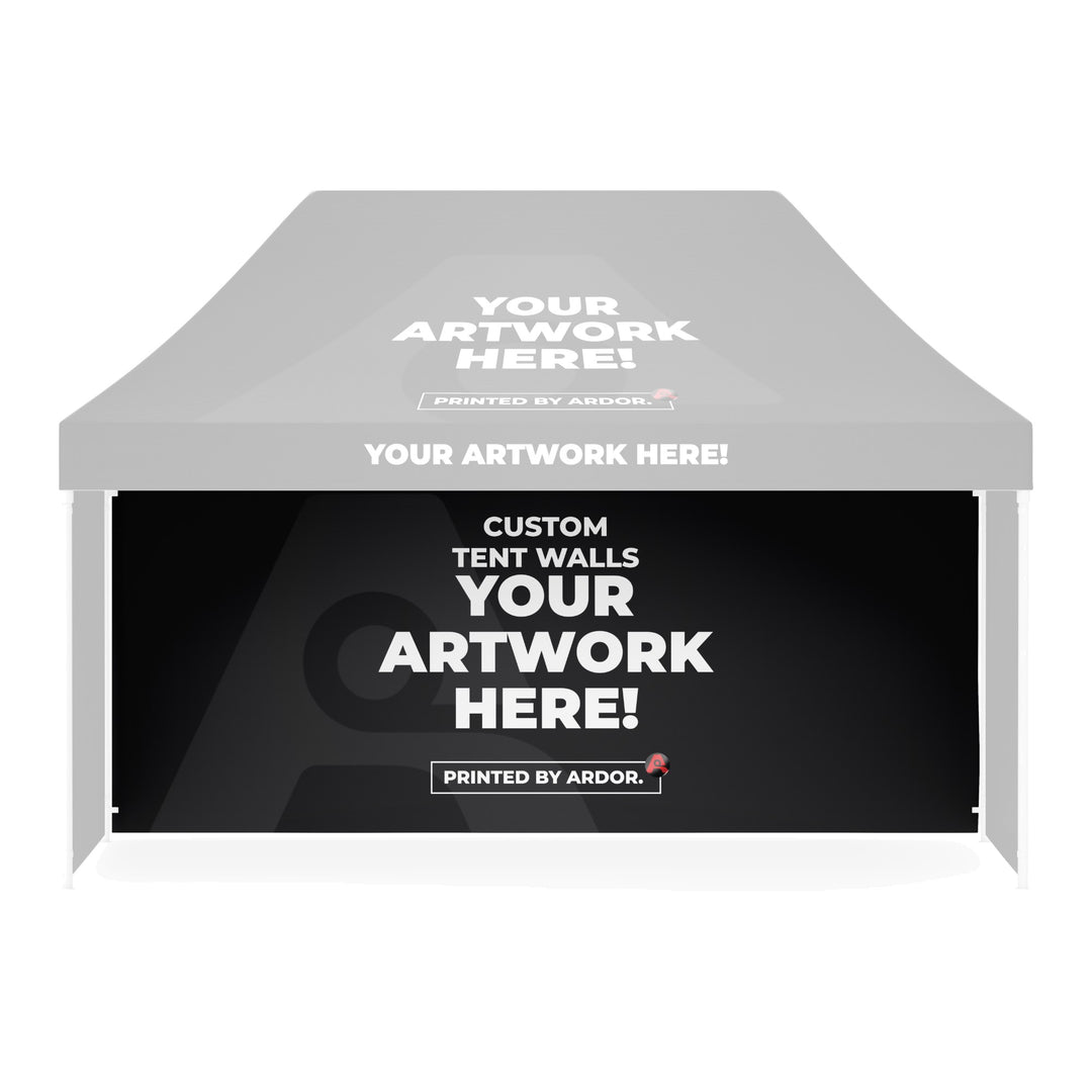 Custom 15ft tent full wall shown on a faded event tent, front view, Ardor Printing