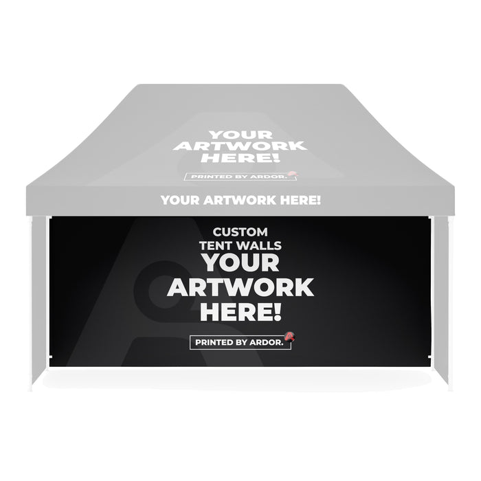 Custom 15ft tent full wall shown on a faded event tent, front view, Ardor Printing