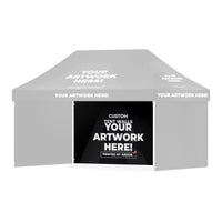 Custom 15ft tent full wall shown on a faded event tent, three-quarter right view, Ardor Printing