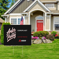 Custom printed coroplast sign on a wire H-stake in a front lawn