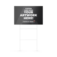 Custom coroplast yard sign with H-stake, front view, Ardor Printing