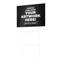 Custom coroplast yard sign with H-stake, three-quarter right view, Ardor Printing