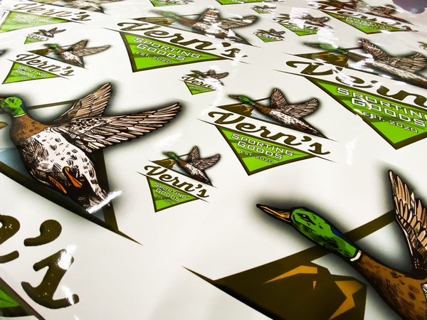 Vern's Sporting Goods die cut decals printed by Ardor Printing