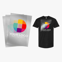DTF transfer sheets next to a printed t-shirt