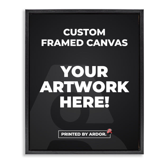 Custom framed canvas in a black floater frame, front view, Ardor Printing