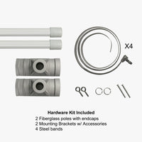 Pole banner hardware kit: 2 fiberglass poles with end caps, 2 mounting brackets with accessories and 4 steel bands, Ardor Printing