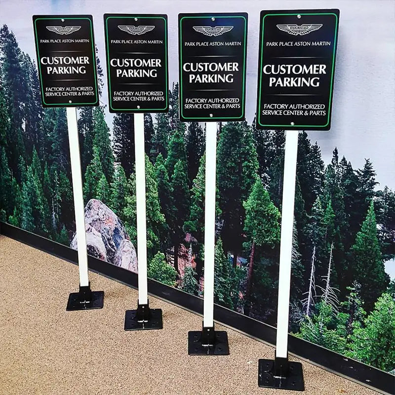 Customer parking signs we made for Park Place Aston Martin in Bellevue, WA