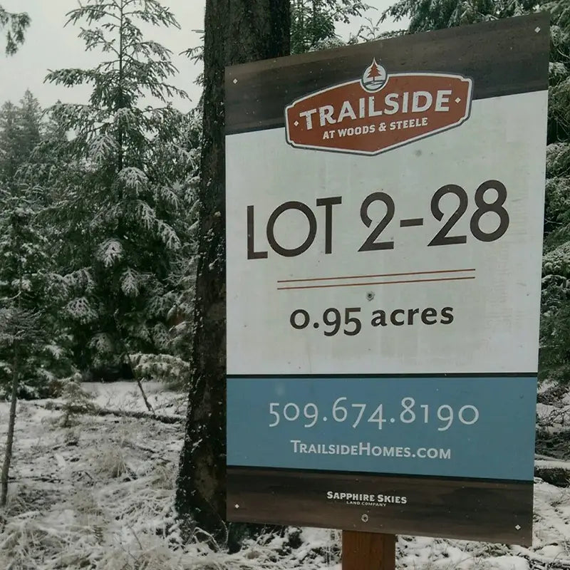 Printed real estate lot sign we made and installed for Trailside Homes in Cle Elum, WA