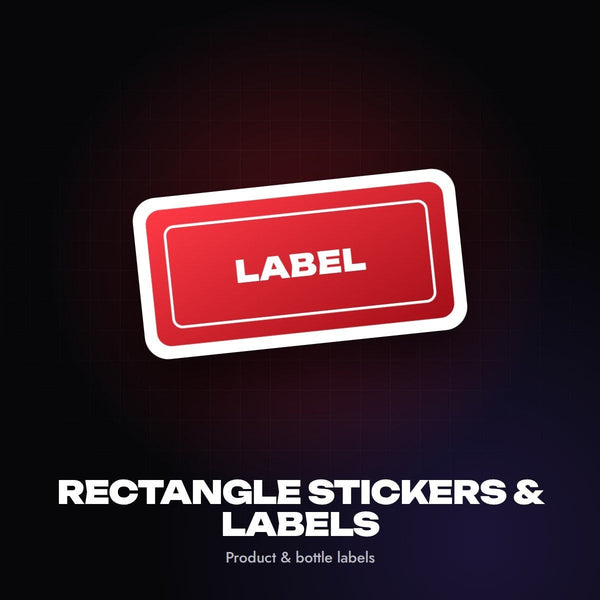 Rectangle stickers and labels graphic: a red rectangle label with a white border