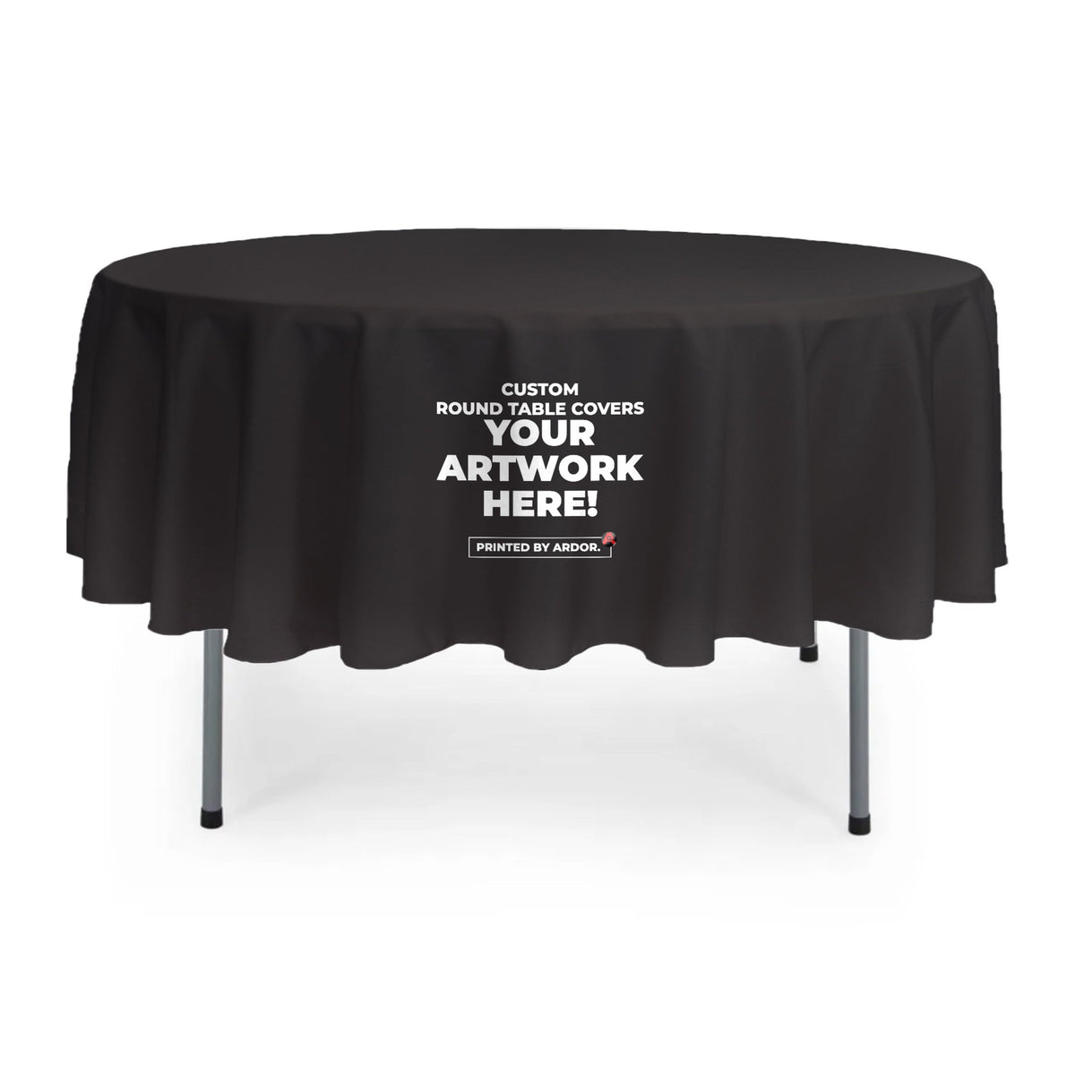 Custom round table cover, front view, Ardor Printing