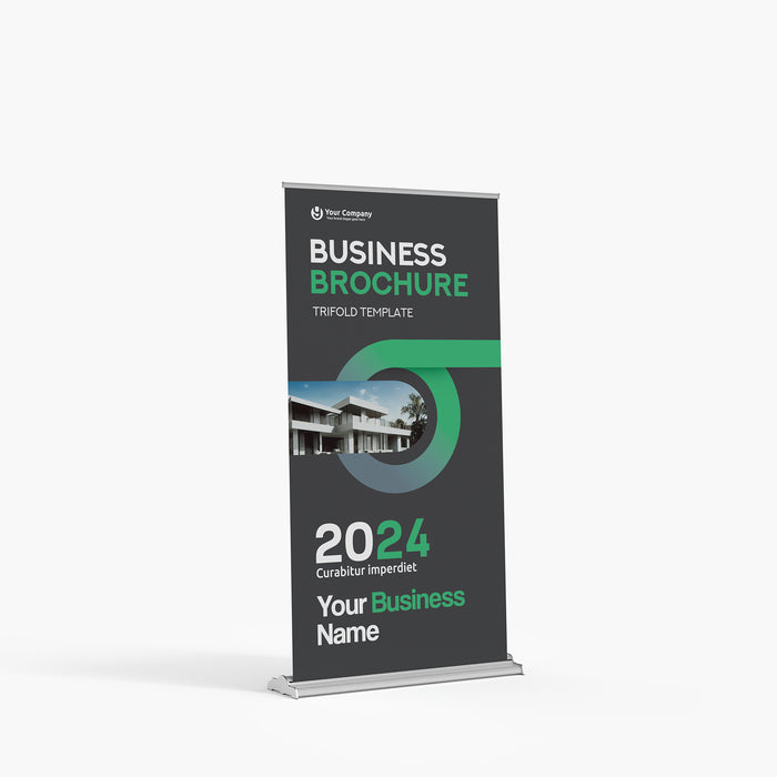 Custom SD retractable banner stand, adjustable height, 36 x 69 in, front view with a sample graphic, Ardor Printing