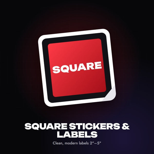 Square stickers and labels graphic: a red square sticker with rounded corners on a peel-away backing