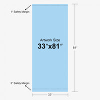 Custom standard retractable banner stand, 33 x 81 in, silver hardware, artwork size 33 x 81 in with 1 in top and 3 in bottom safety margins, Ardor Printing