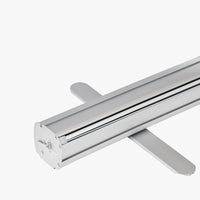 Custom standard retractable banner stand, base with stabilizing feet, close-up, Ardor Printing