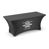 Custom stretch table cover, three-quarter left view, Ardor Printing