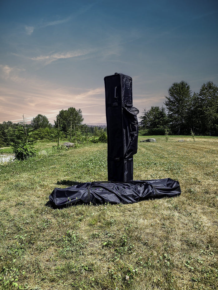 Custom tent packed in its all-terrain carry bag