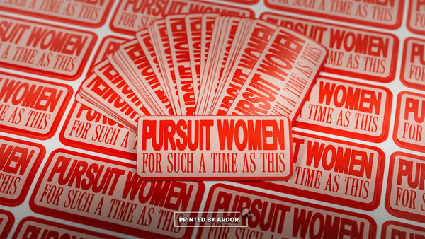 Pursuit Women stickers printed by Ardor Printing: custom vinyl event stickers