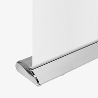 Deluxe retractable banner stand base shown with a blank banner pulled up