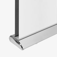 Double-sided deluxe retractable banner stand base shown with blank banners on both sides