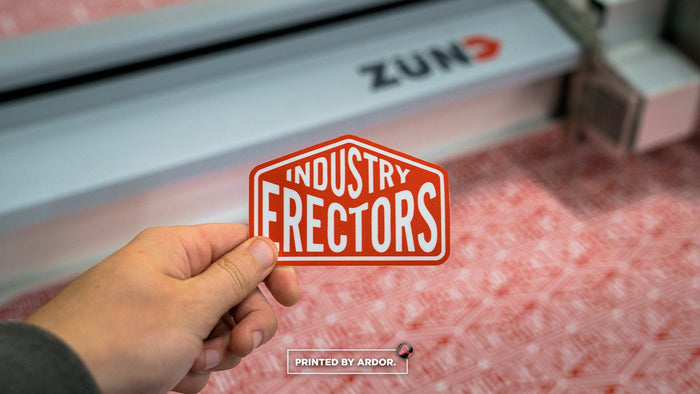 Industry Erectors logo stickers printed by Ardor Printing