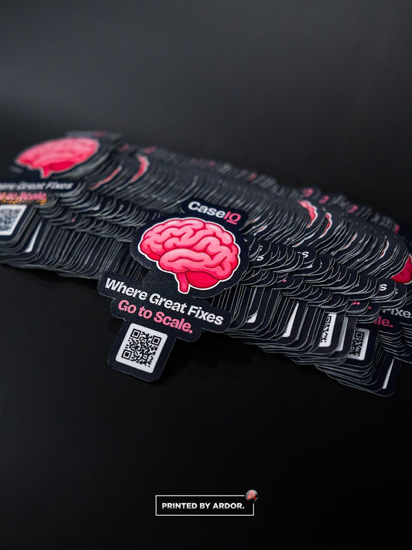CaseIQ QR code stickers printed by Ardor Printing: die cut logo stickers with a scannable QR code