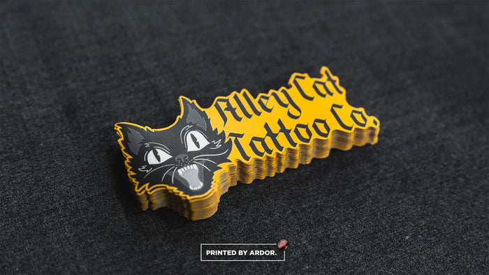 Die-cut logo stickers for Alley Cat Tattoo Co