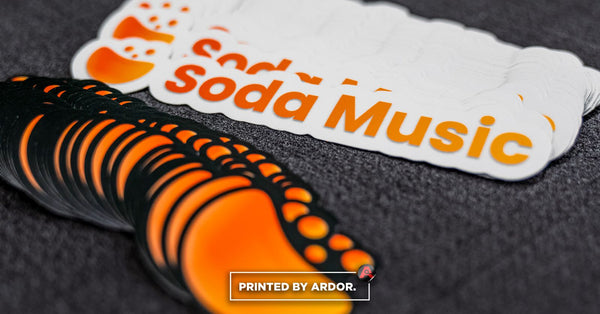 Soda Music die cut vinyl stickers printed by Ardor Printing
