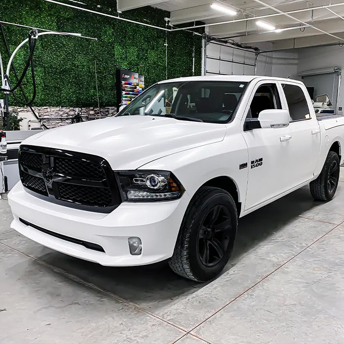 Ram 1500 pickup color change wrap in 3M satin white by Ardor Printing, Greater Seattle