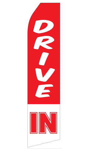 Drive In econo feather flag, 16 ft, single-sided, design 0293