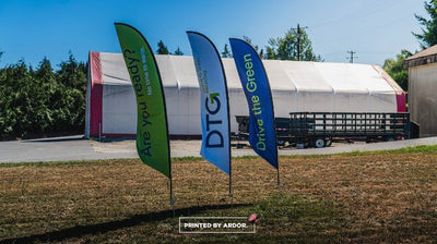 DTG "Drive the Green" custom feather flags printed by Ardor Printing, view 2