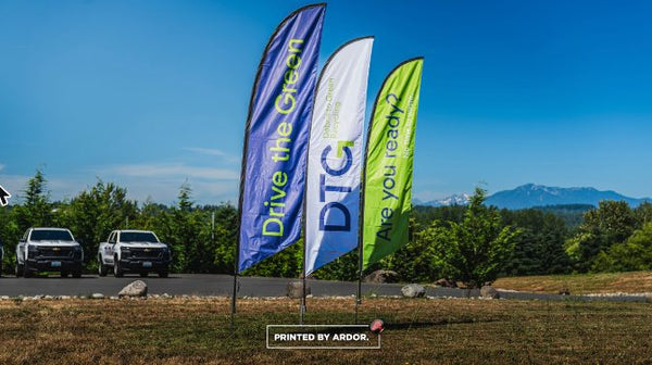 DTG "Drive the Green" custom feather flags printed by Ardor Printing, view 3