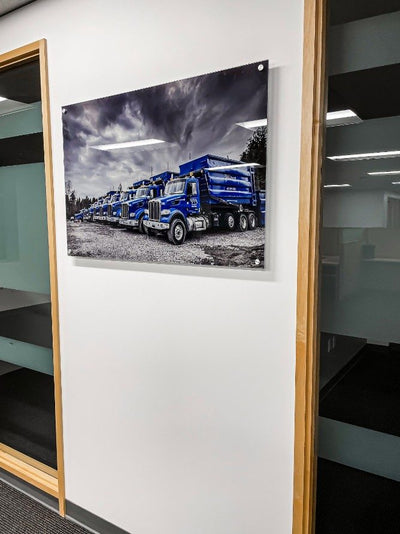 DTG Recycle acrylic photo print of the truck fleet by Ardor Printing