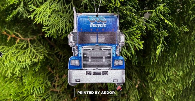 DTG Recycle truck-shaped cut Sintra ornaments by Ardor Printing