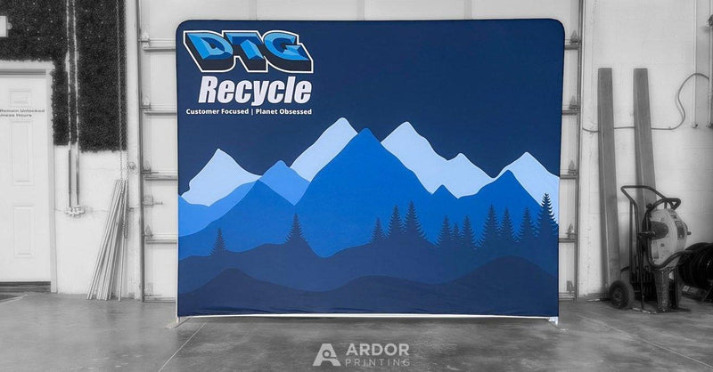 DTG Recycle custom tension fabric backdrop with printed mountain graphics by Ardor Printing, view 6