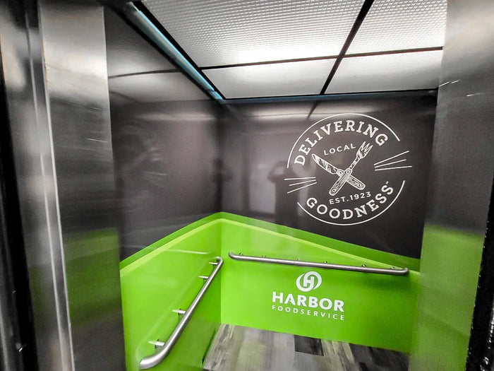 Elevator interior wrap for Harbor Foods