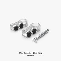 Event tent flag holder set: flag attachment and 2 hex clamps