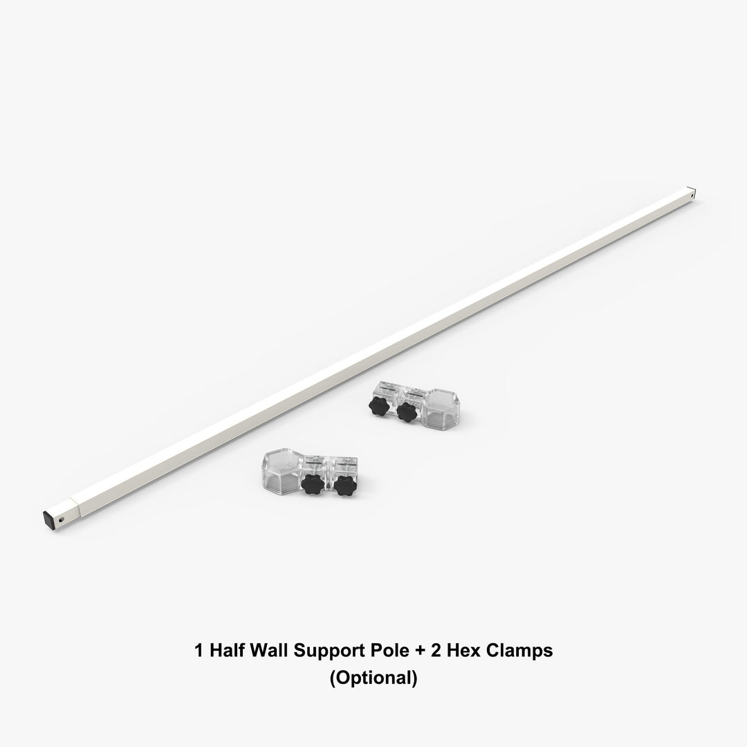 Half wall support pole with 2 hex clamps for an event tent